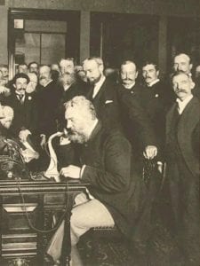 Alexander Bell making a phone call