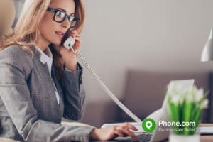 Woman using VoIP