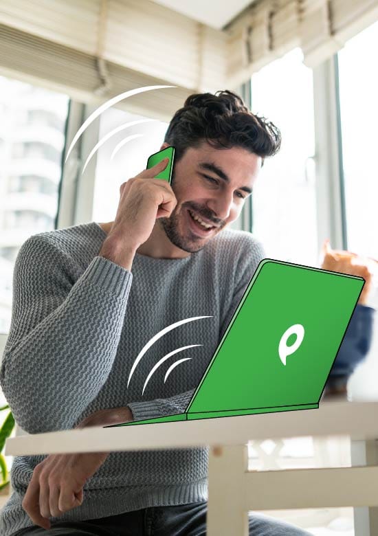 Phone.com - guy with phone and laptop