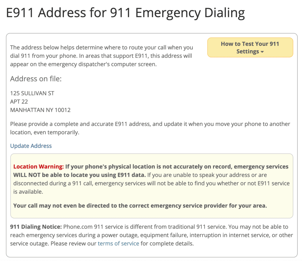 e911 Settings