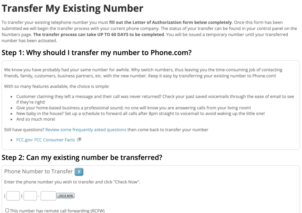 Transfer existing number