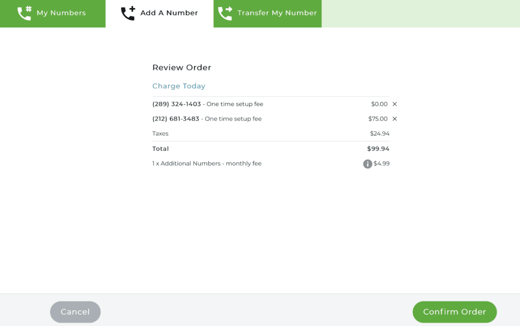 Review your phone number order