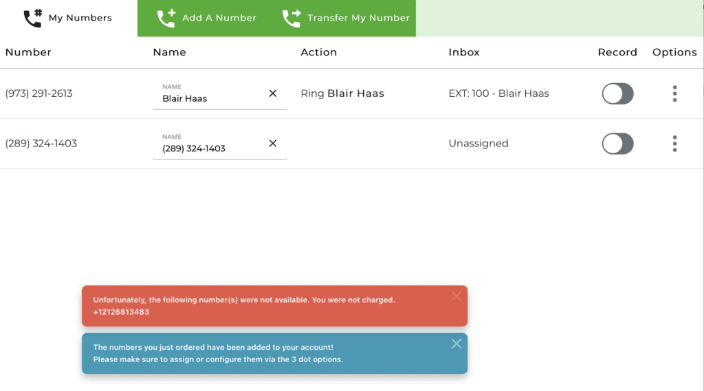 Configure phone numbers