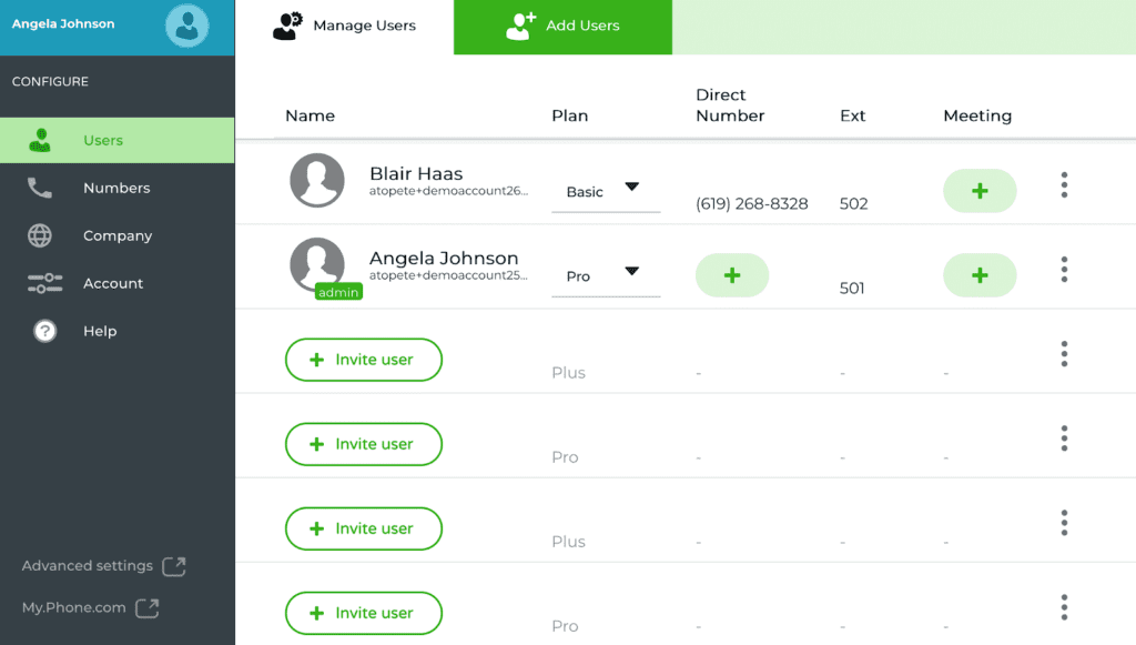 Manage users in Phone.com