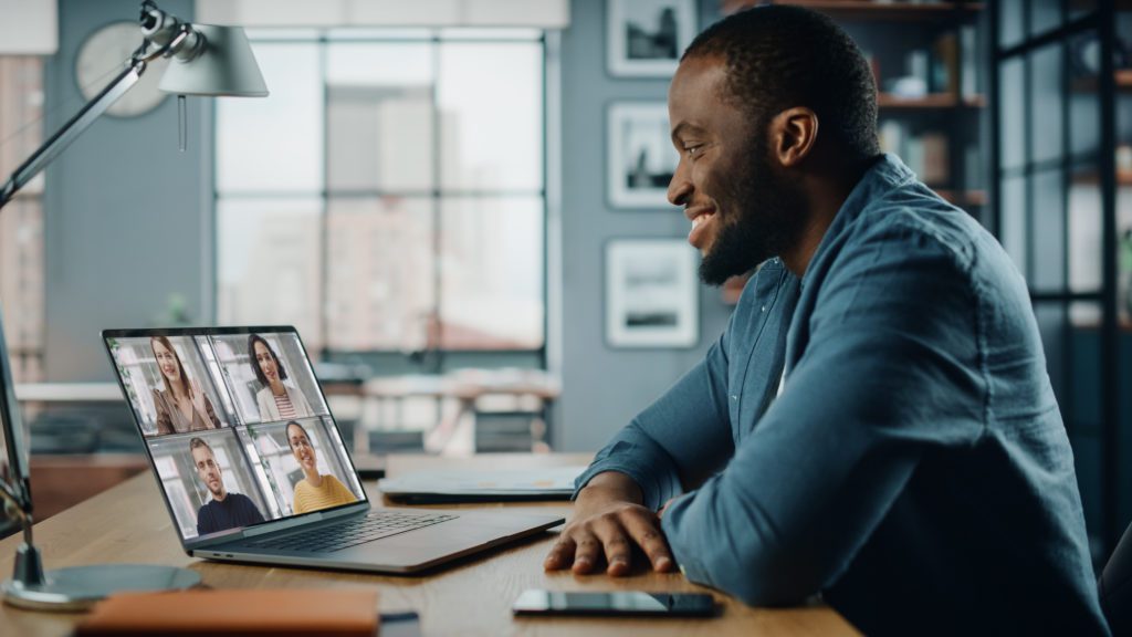 Professional man on a video meeting.