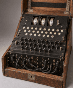 Open Enigma Machine in Wooden Case